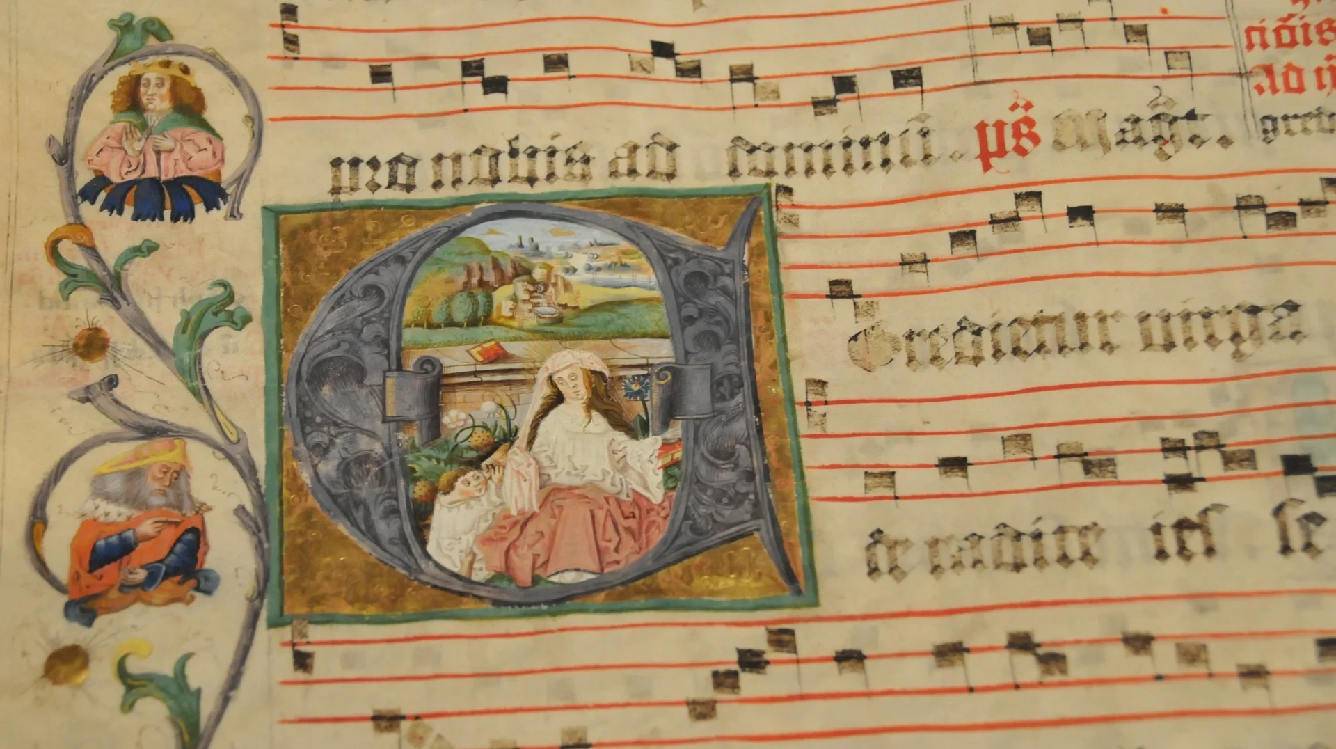 L'annonciation, miniature d'un antiphonaire de la cathédrale Saint-Nicolas de Fribourg vers 1515