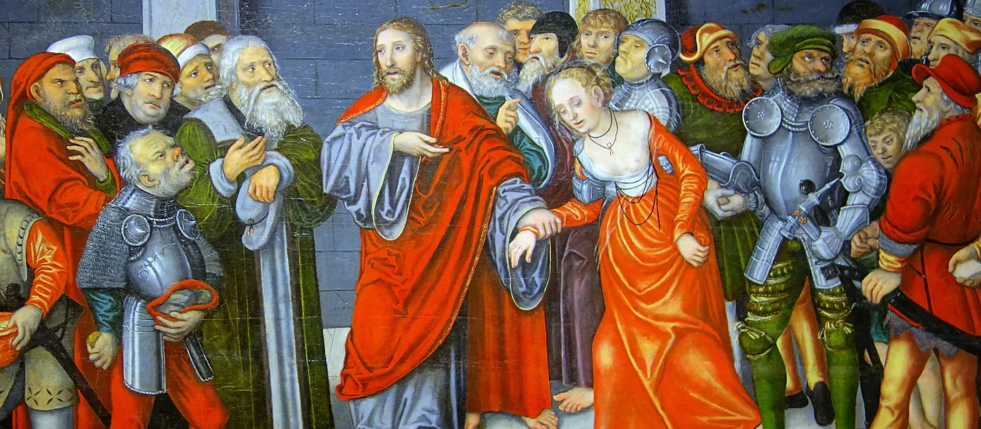 Jésus et la femme adultère. Lucas Cranach le Jeunes. Huile sur toile, 1549.