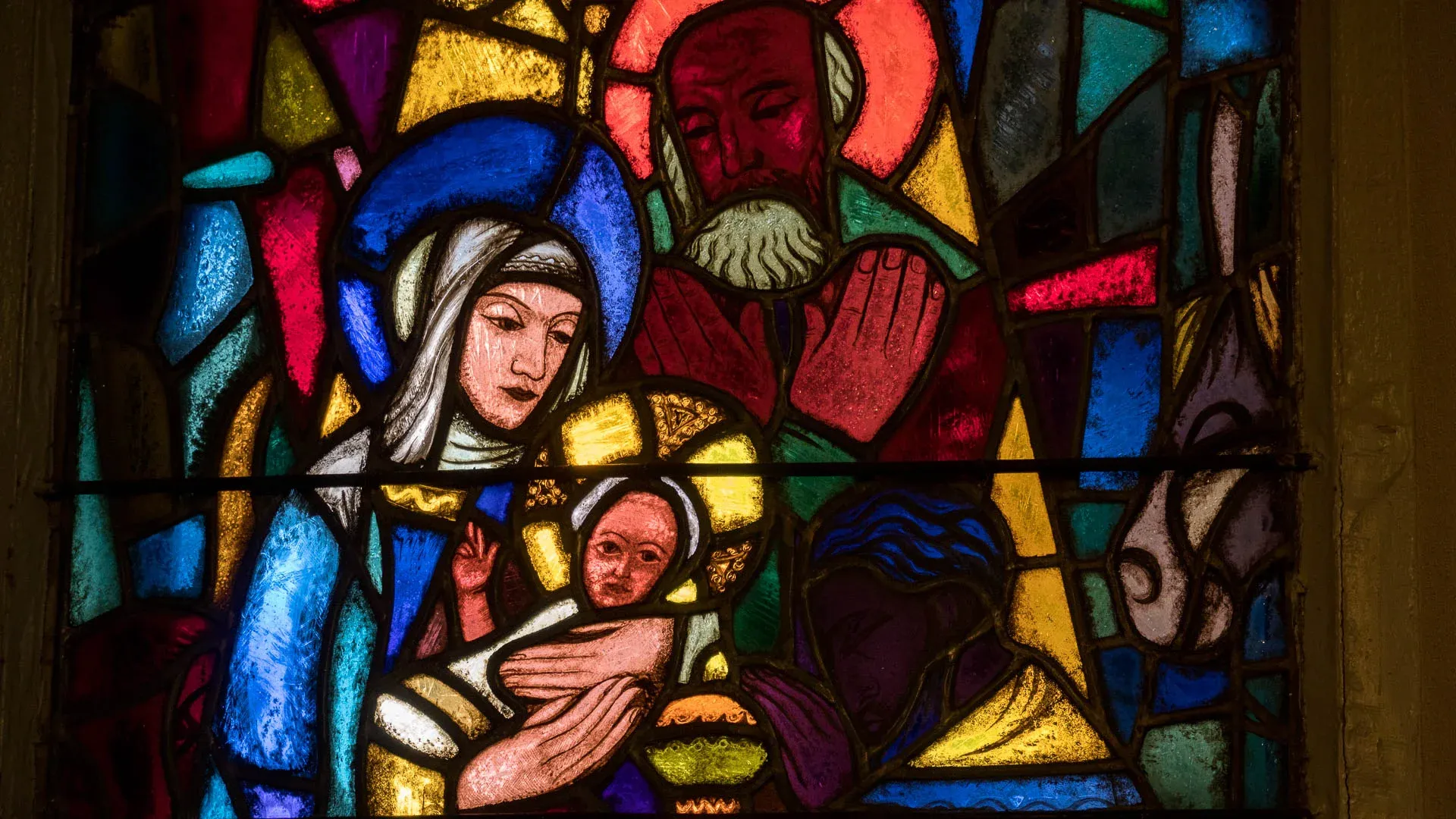 Vitrail de la nativité, chapelle de Notre-Dame du Bois, à Siviriez (FR)