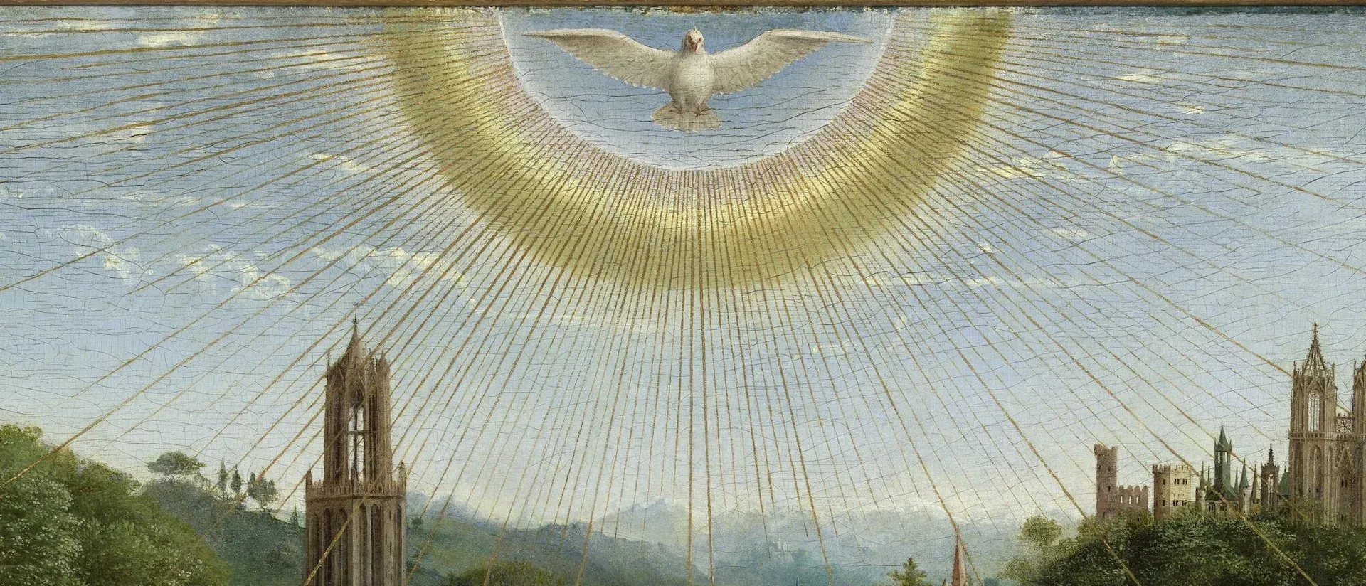 La colombe d’où tout découle - Détail du Retable de l'Agneau Mystique de Hubert van Eyck et Jan Van Eyck, 1432, Cathédrale saint Bavon, Gand